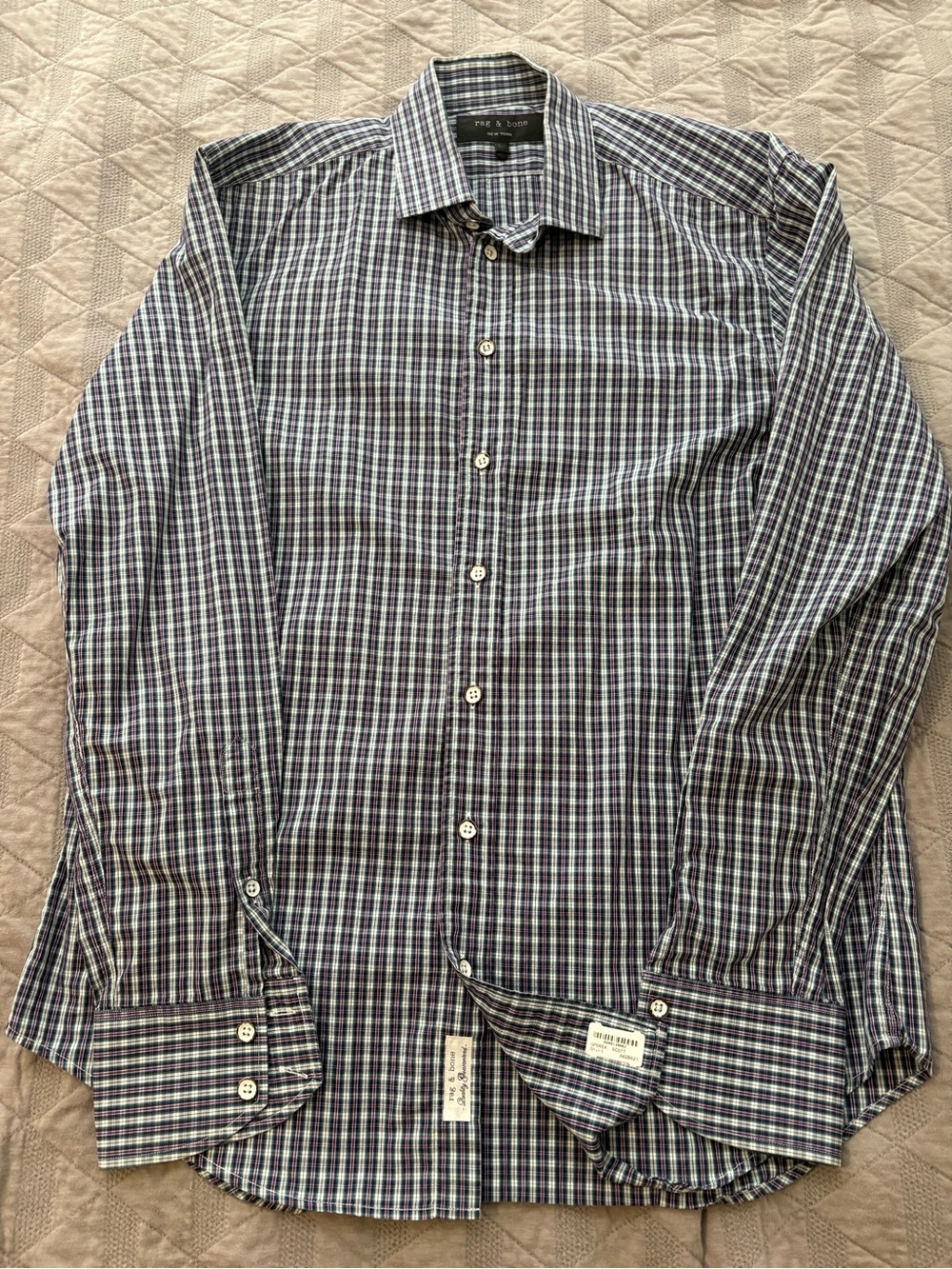 Rag & Bone Men’s Gingham Purple White Button Up Dress Shirt Size 15 1/2